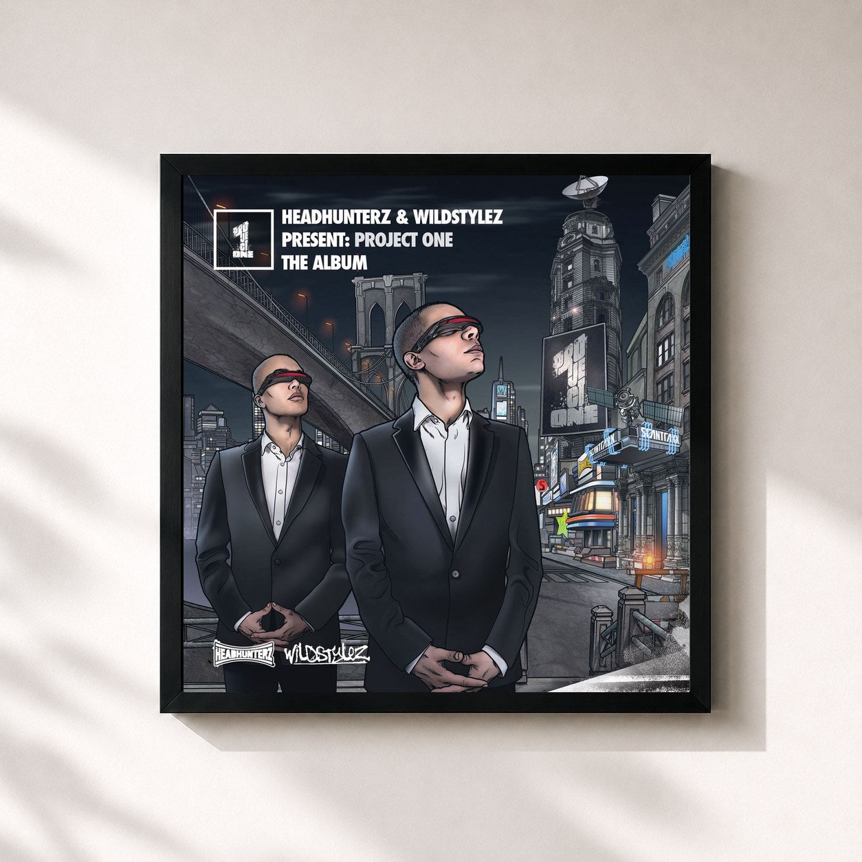 #noir Tableau carré de l'album Project One de Headhunterz, cadre noir 32x32 cm