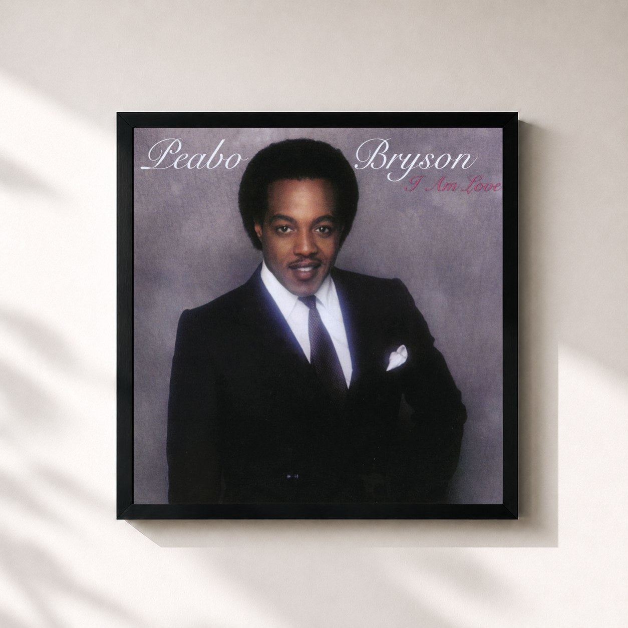 #noir Tableau carré de l'album I Am Love de Peabo Bryson, cadre noir 32x32 cm
