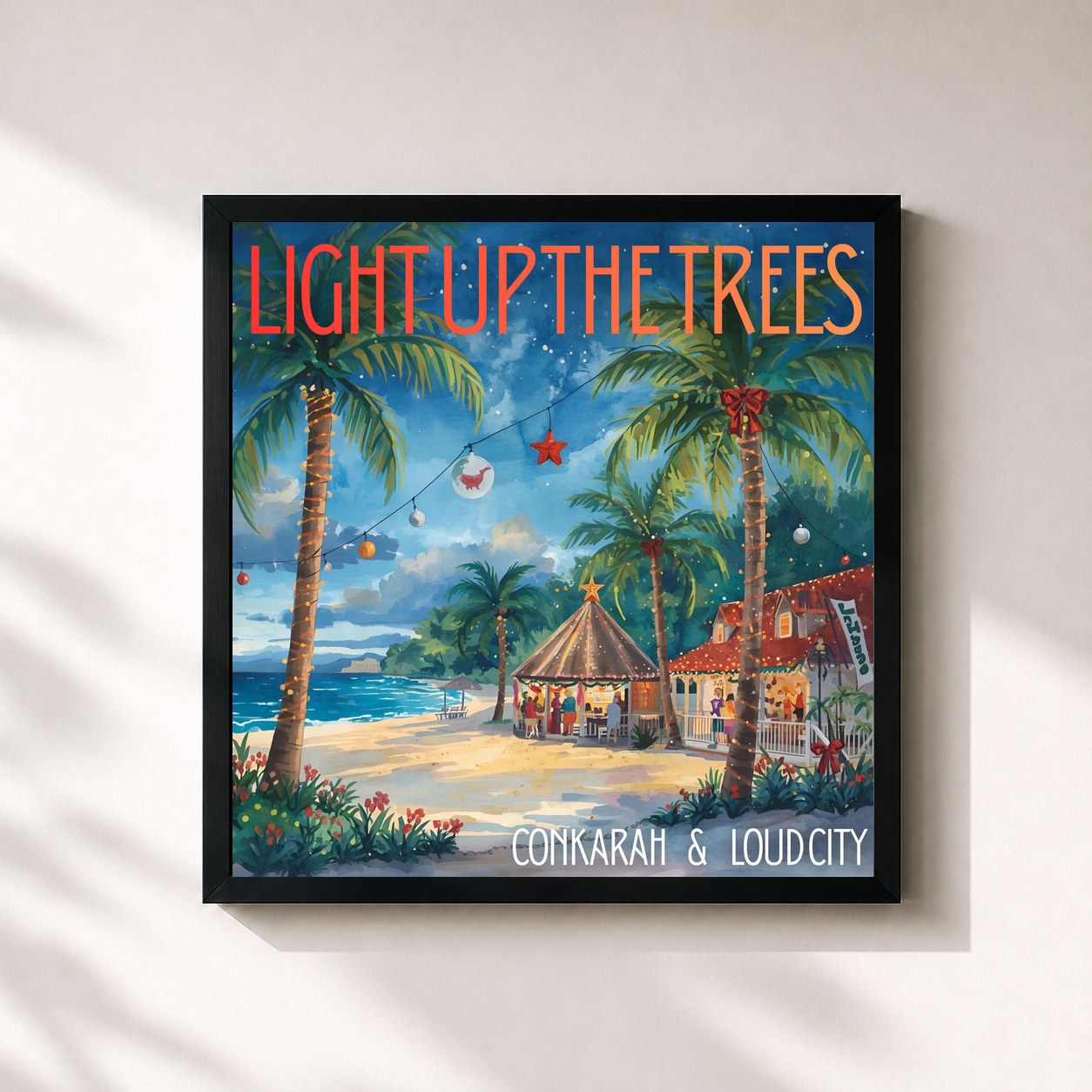 #noir Tableau carré de l'album Light up the Trees de Conkarah, cadre noir 32x32 cm