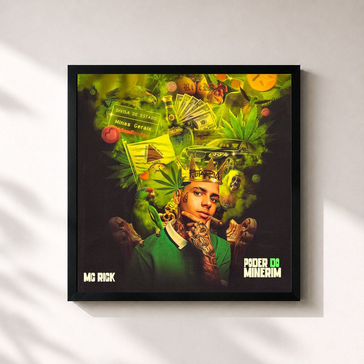 #noir Tableau carré de l'album Poder do Minerim de MC Rick, cadre noir 32x32 cm