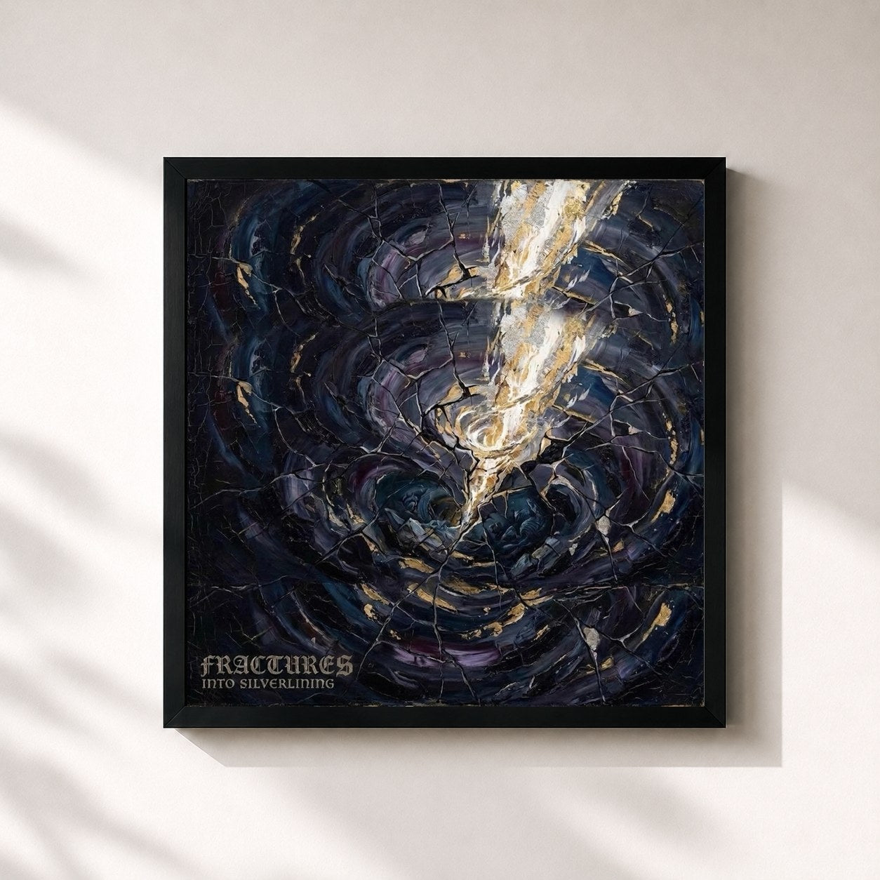 #noir Tableau carré de l'album Into Silverlining de Fractures, cadre noir 32x32 cm