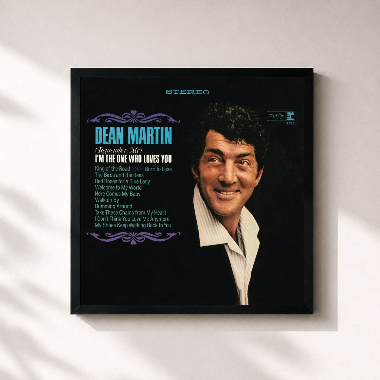 #noir Tableau carré de l'album (Remember Me) I'm the One That Loves You de Dean Martin, cadre noir 32x32 cm