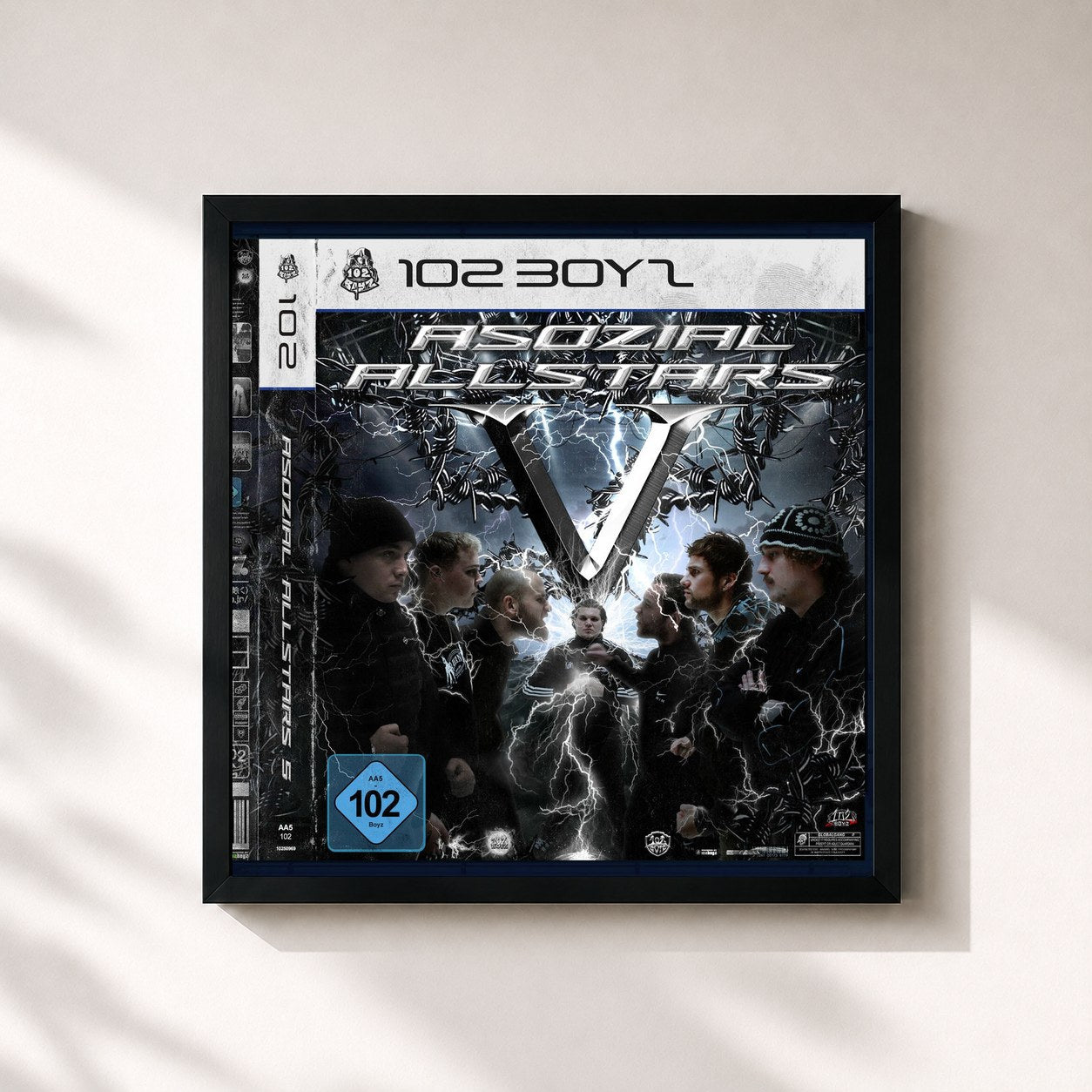 #noir Tableau carré de l'album Asozial Allstars 5 de 102 Boyz, cadre noir 32x32 cm