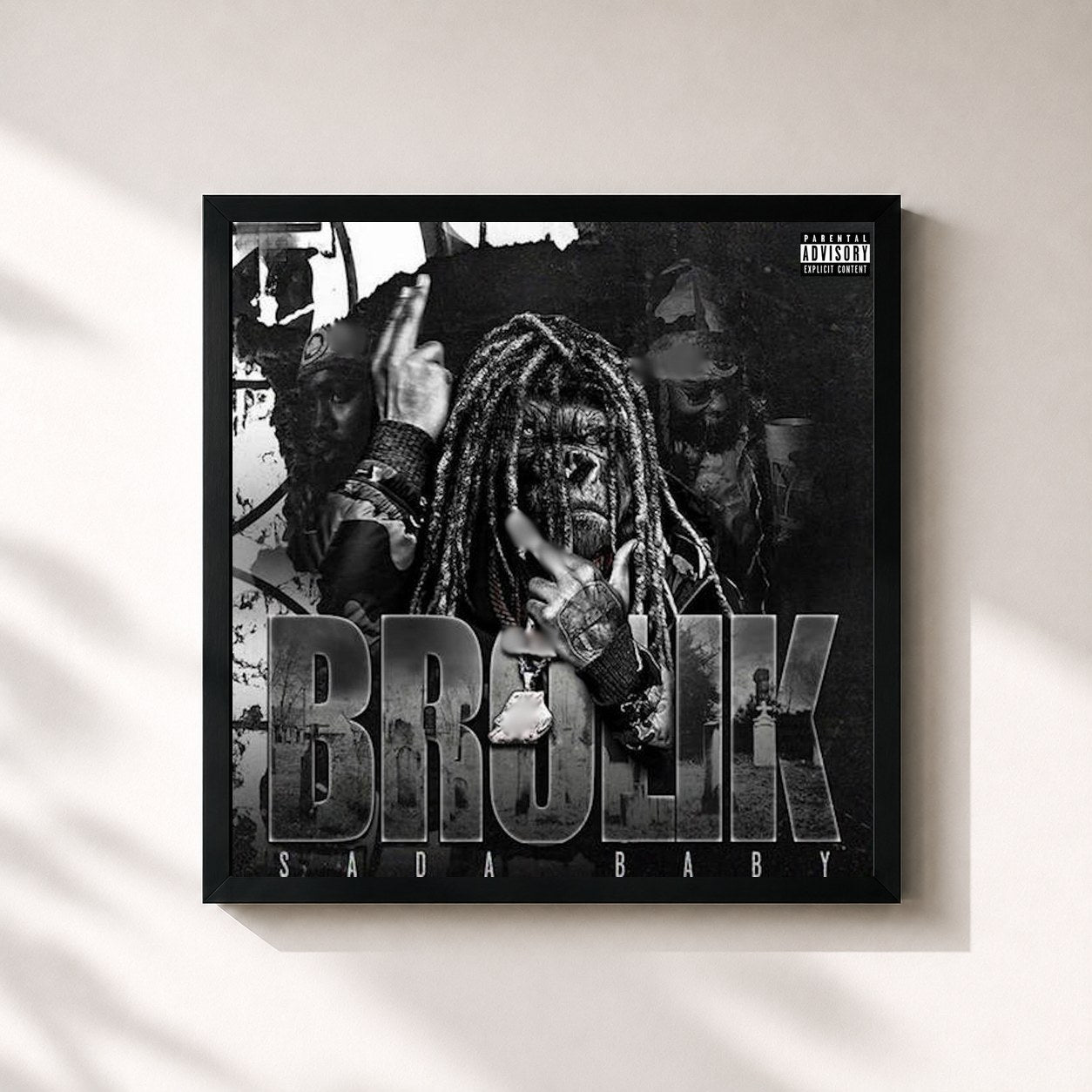 #noir Tableau carré de l'album BROLIK de Sada Baby, cadre noir 32x32 cm