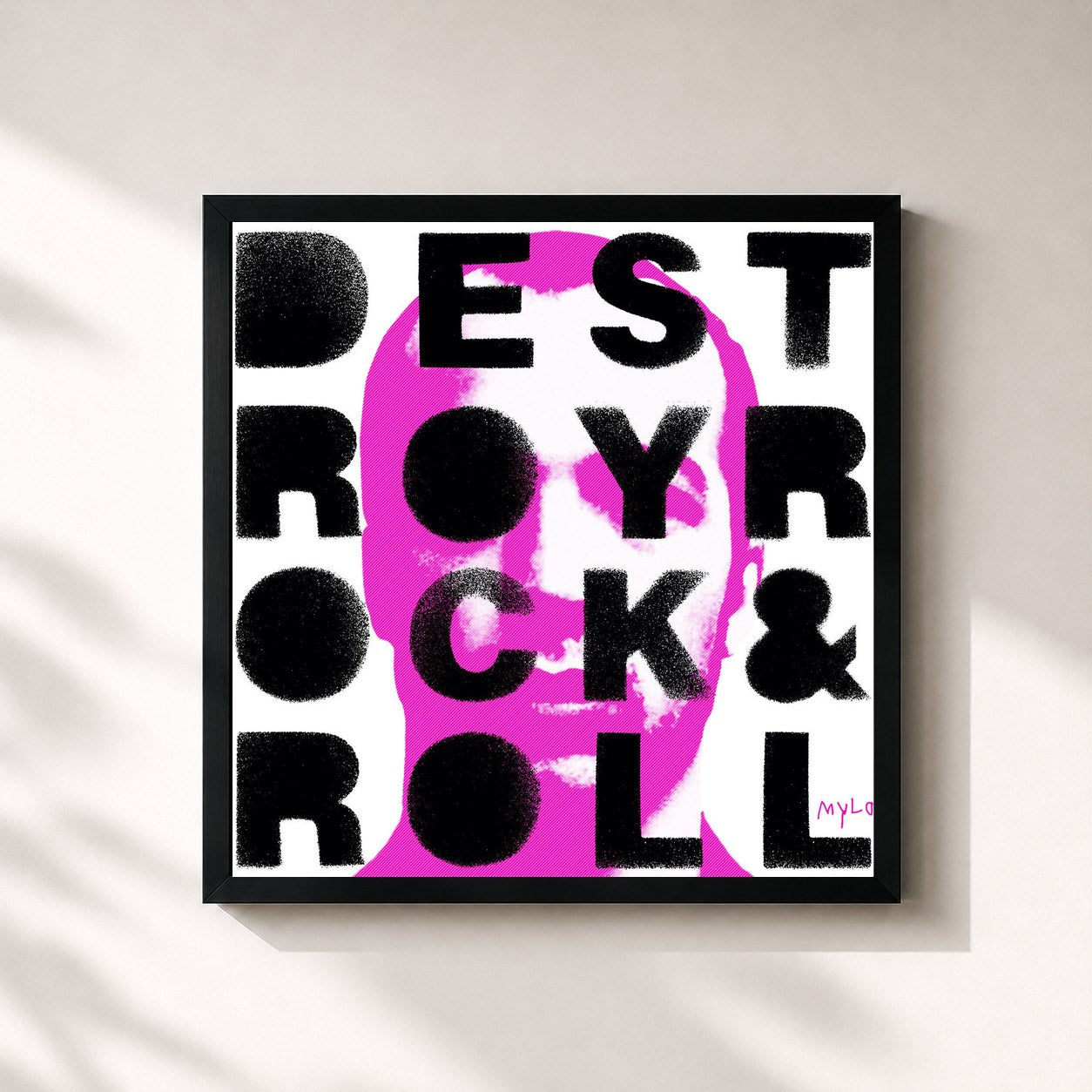 #noir Tableau carré de l'album Destroy Rock & Roll (2005 Remaster) de Mylo, cadre noir 32x32 cm