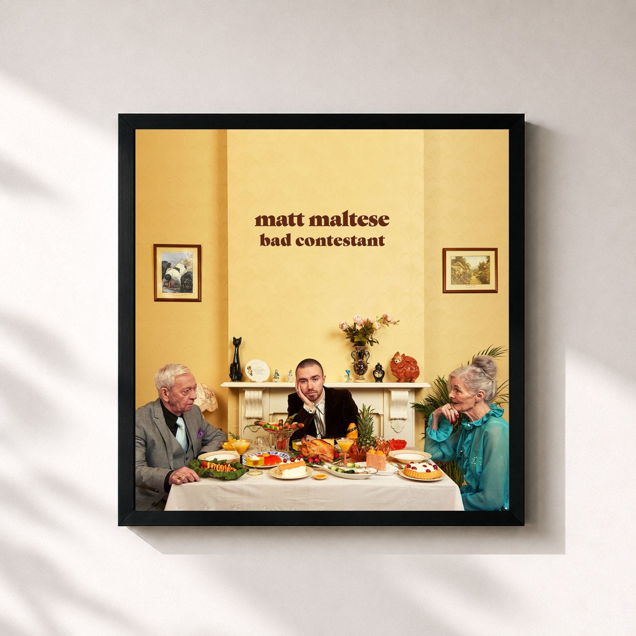 #noir Tableau carré de l'album Bad Contestant de Matt Maltese, cadre noir 32x32 cm