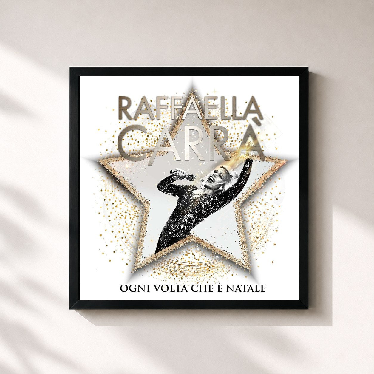 #noir Tableau carré de l'album Ogni volta che è Natale de Raffaella Carrà, cadre noir 32x32 cm