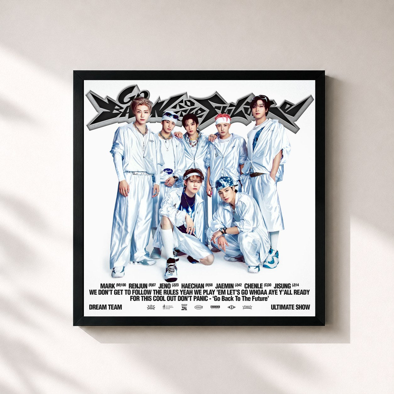 #noir Tableau carré de l'album Go Back To The Future de NCT DREAM, cadre noir 32x32 cm