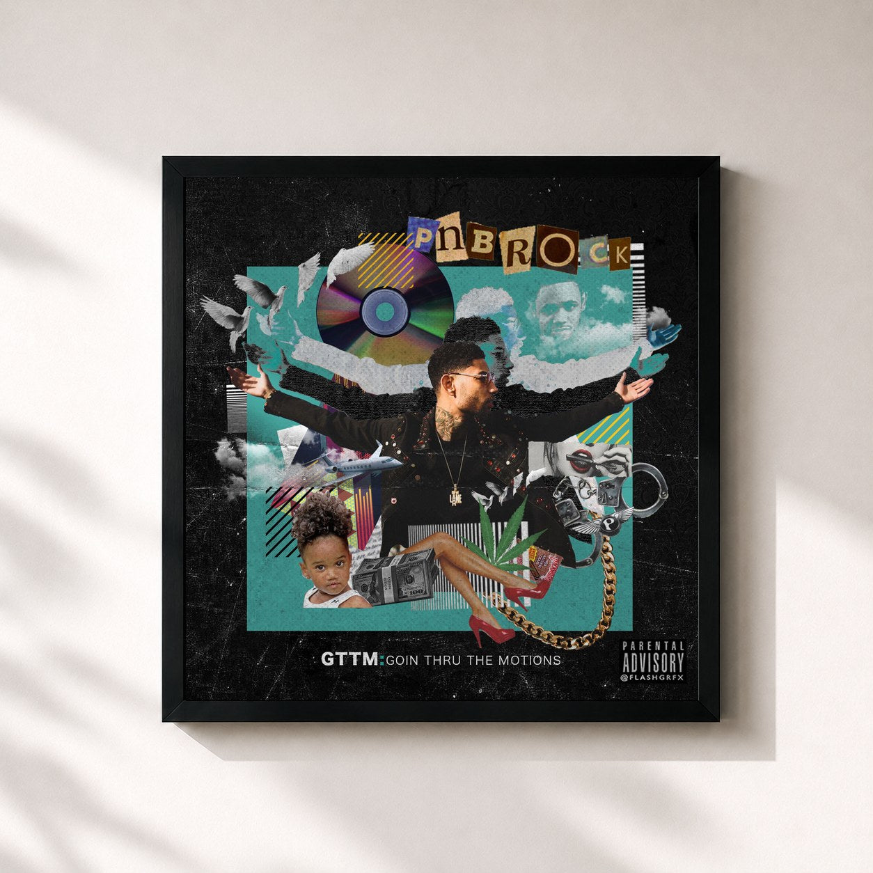 #noir Tableau carré de l'album GTTM: Goin Thru the Motions de PnB Rock, cadre noir 32x32 cm