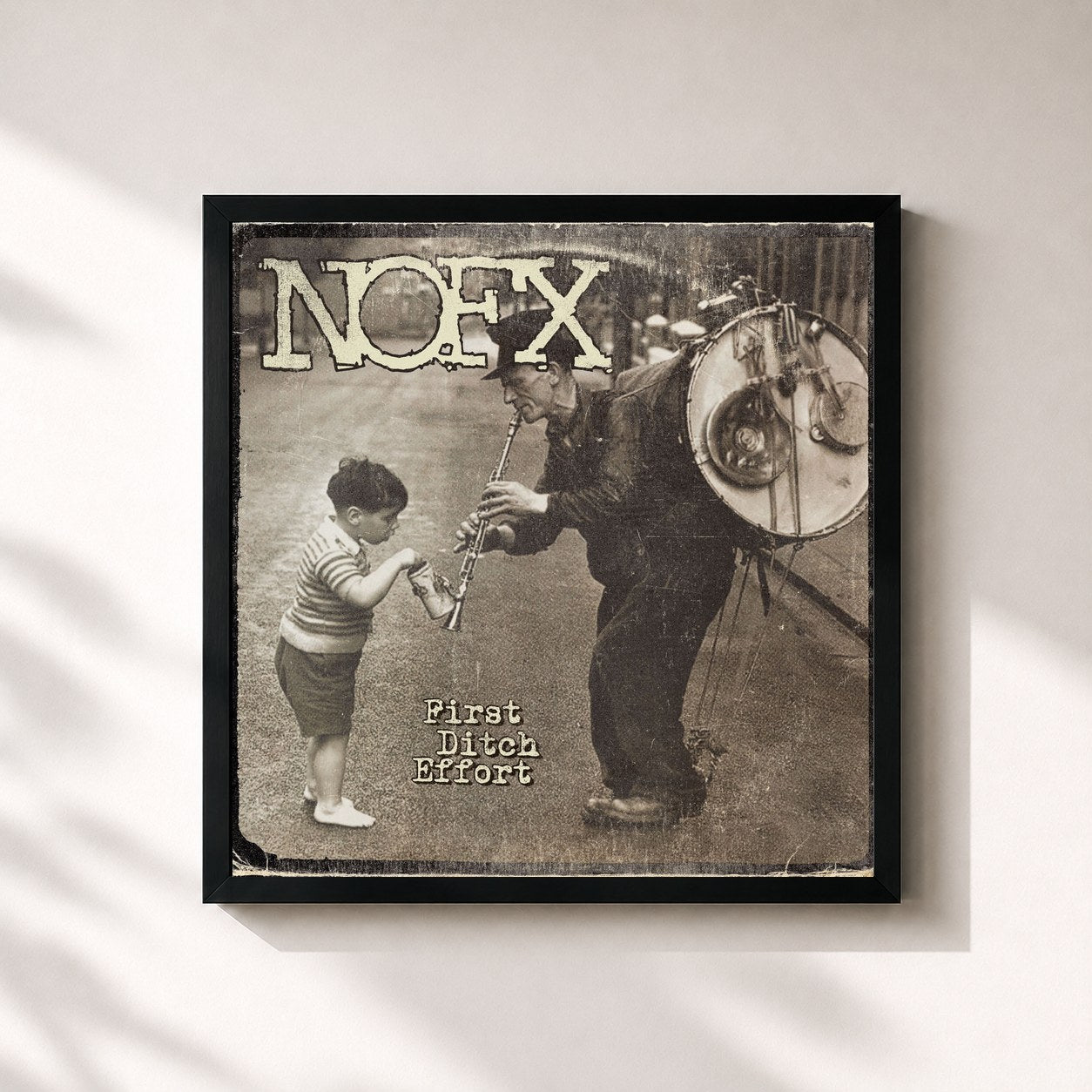 #noir Tableau carré de l'album First Ditch Effort de NOFX, cadre noir 32x32 cm