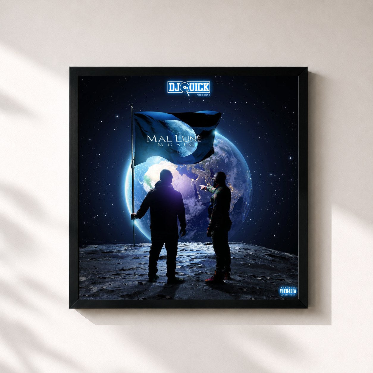 #noir Tableau carré de l'album Mal Luné Music de DJ Quick, cadre noir 32x32 cm