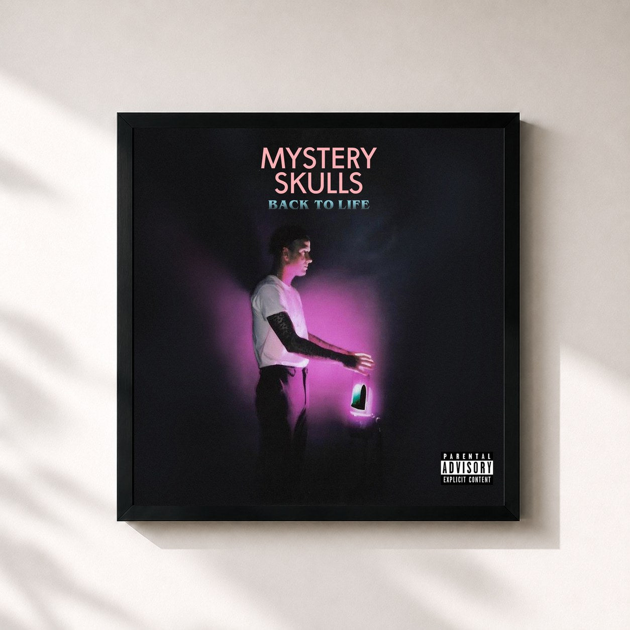 #noir Tableau carré de l'album Back To Life de Mystery Skulls, cadre noir 32x32 cm