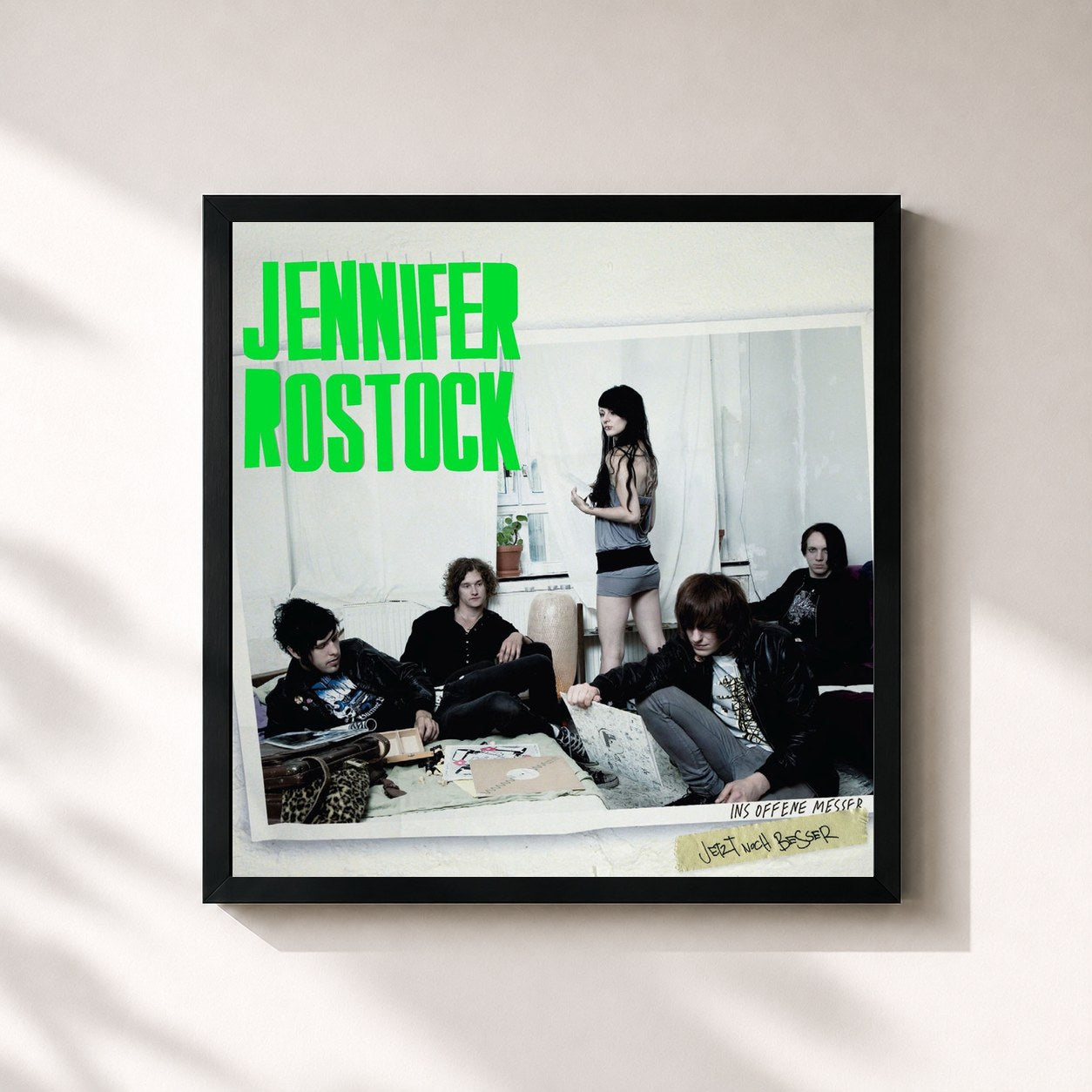 #noir Tableau carré de l'album Ins offene Messer de Jennifer Rostock, cadre noir 32x32 cm