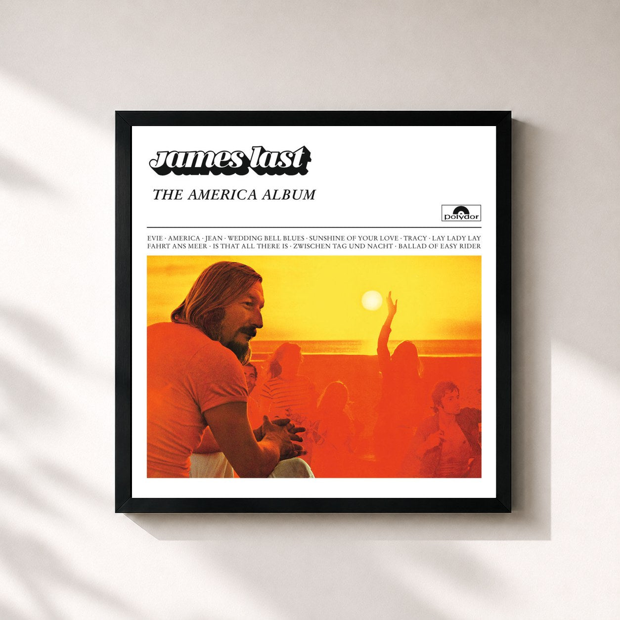 #noir Tableau carré de l'album The America Album de James Last, cadre noir 32x32 cm