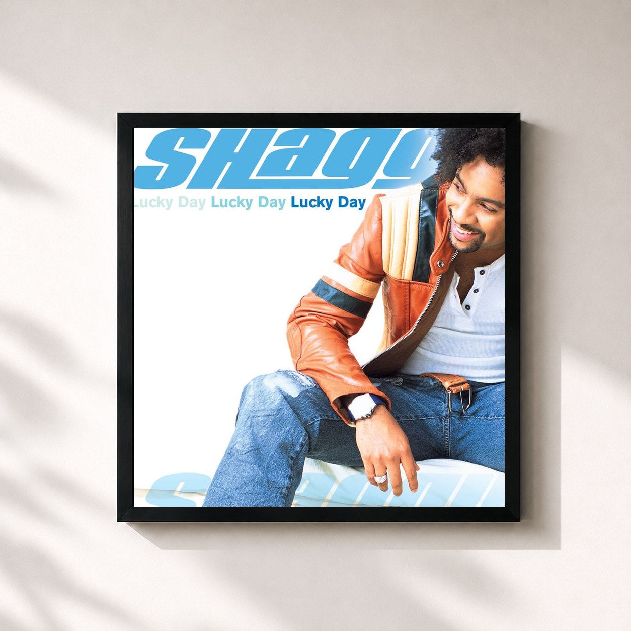 #noir Tableau carré de l'album Lucky Day de Shaggy, cadre noir 32x32 cm