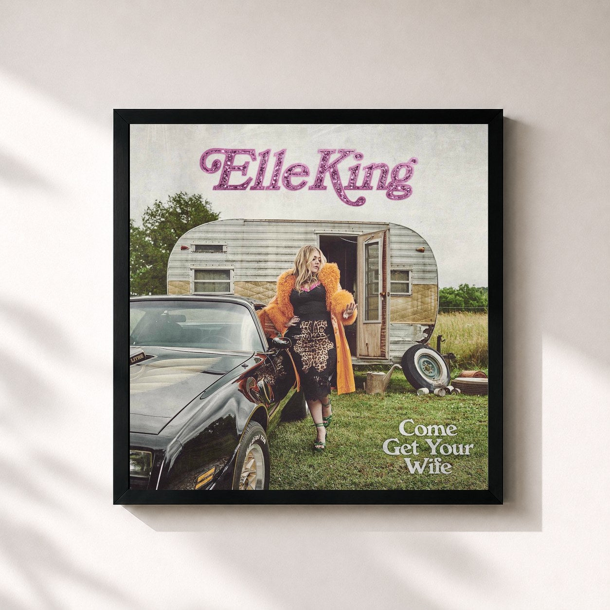 #noir Tableau carré de l'album Come Get Your Wife de Elle King, cadre noir 32x32 cm