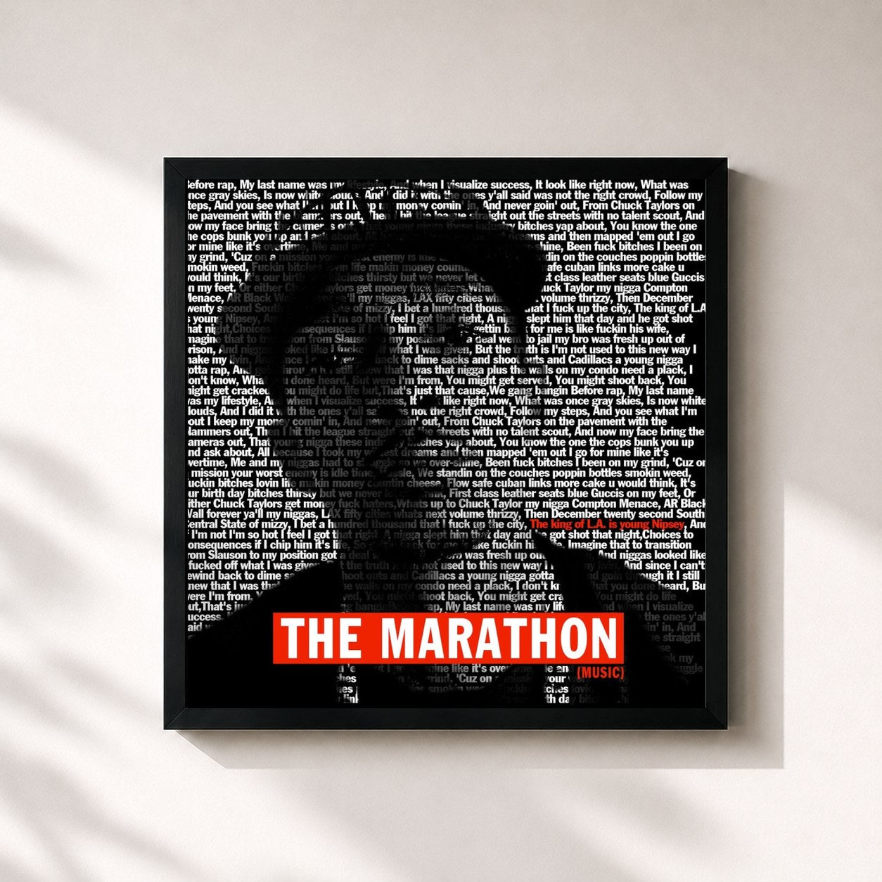 #noir Tableau carré de l'album The Marathon de Nipsey Hussle, cadre noir 32x32 cm