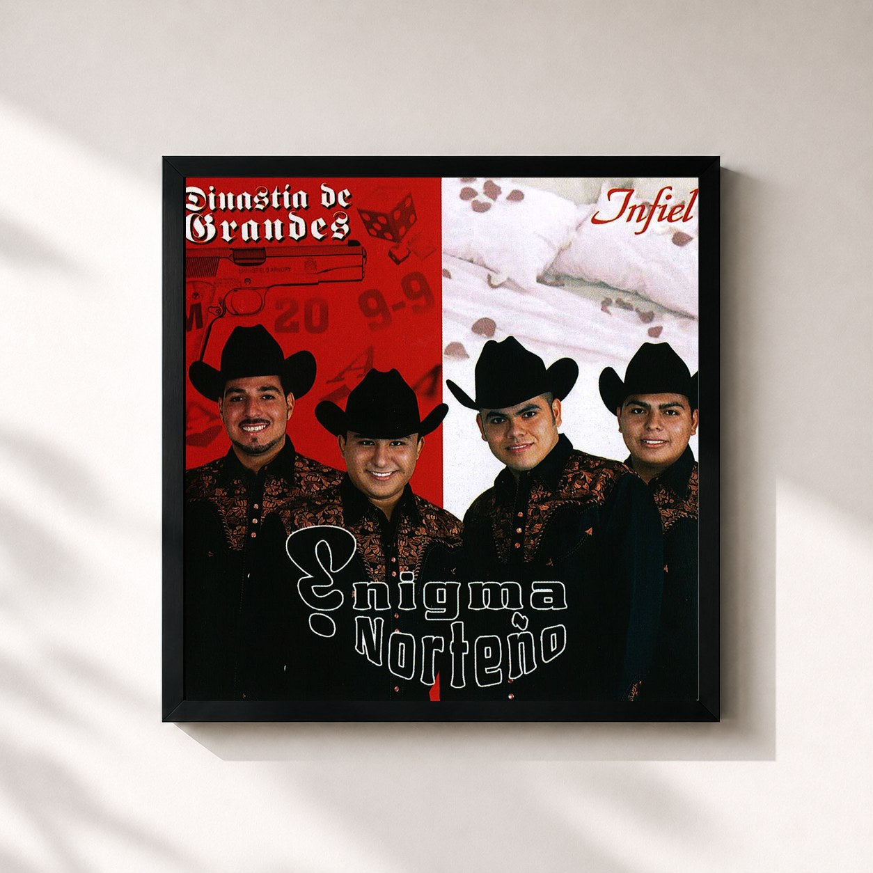 #noir Tableau carré de l'album Dinastia De Grandes de Enigma Norteño, cadre noir 32x32 cm