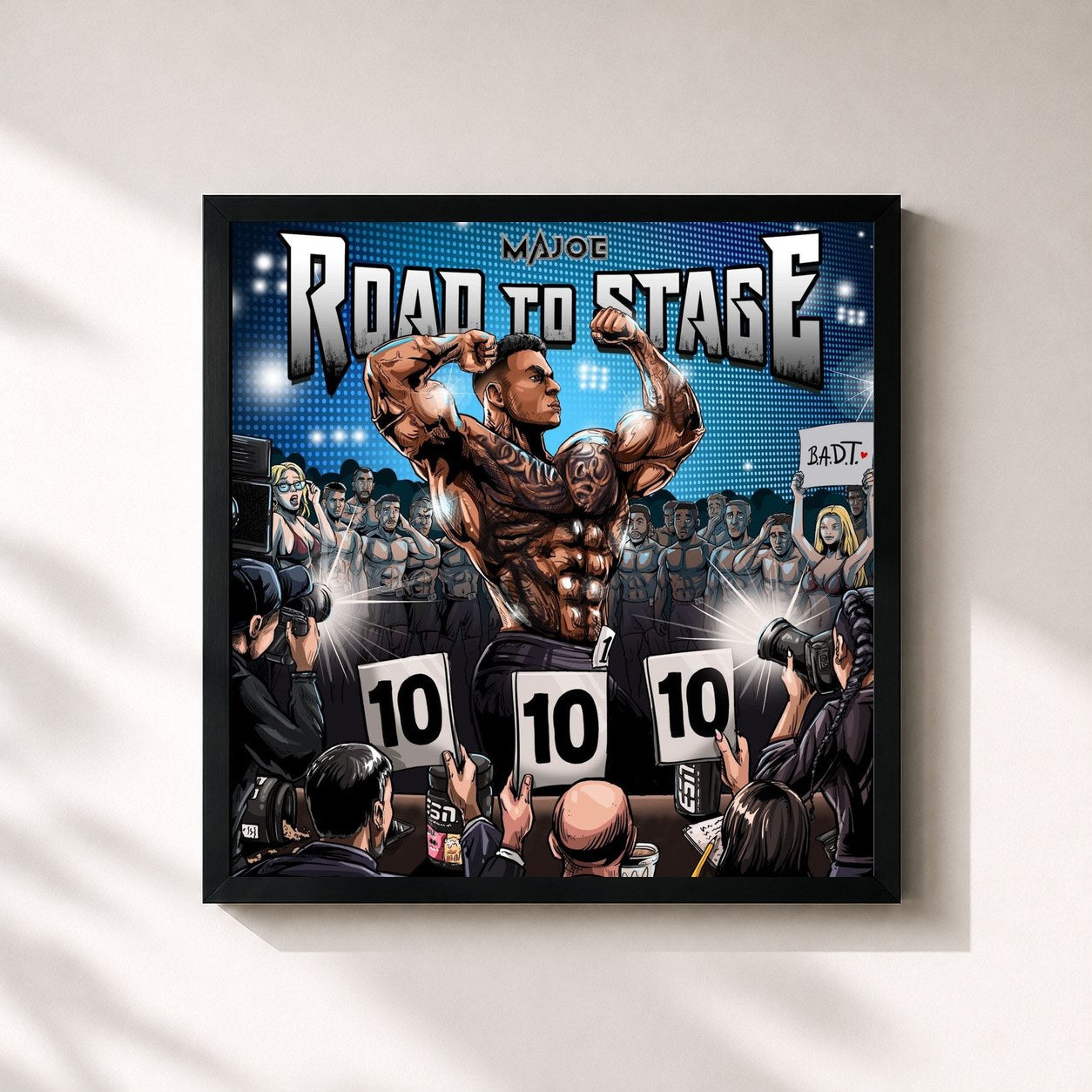 #noir Tableau carré de l'album Road to Stage de Majoe, cadre noir 32x32 cm