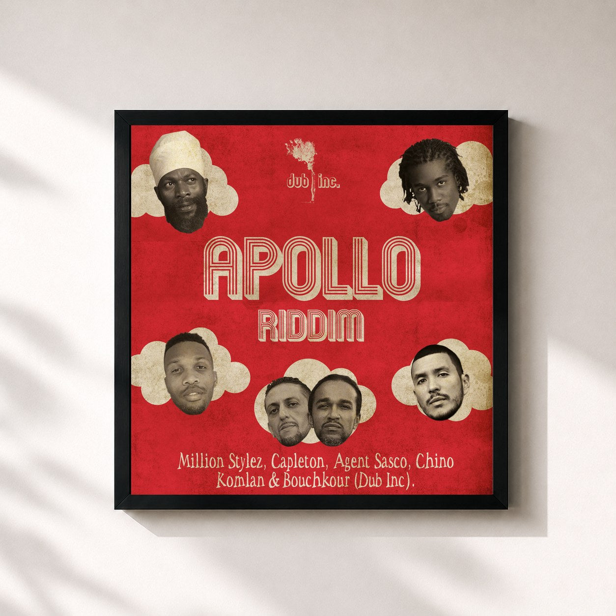 #noir Tableau carré de l'album Apollo Riddim de Dub Inc, cadre noir 32x32 cm