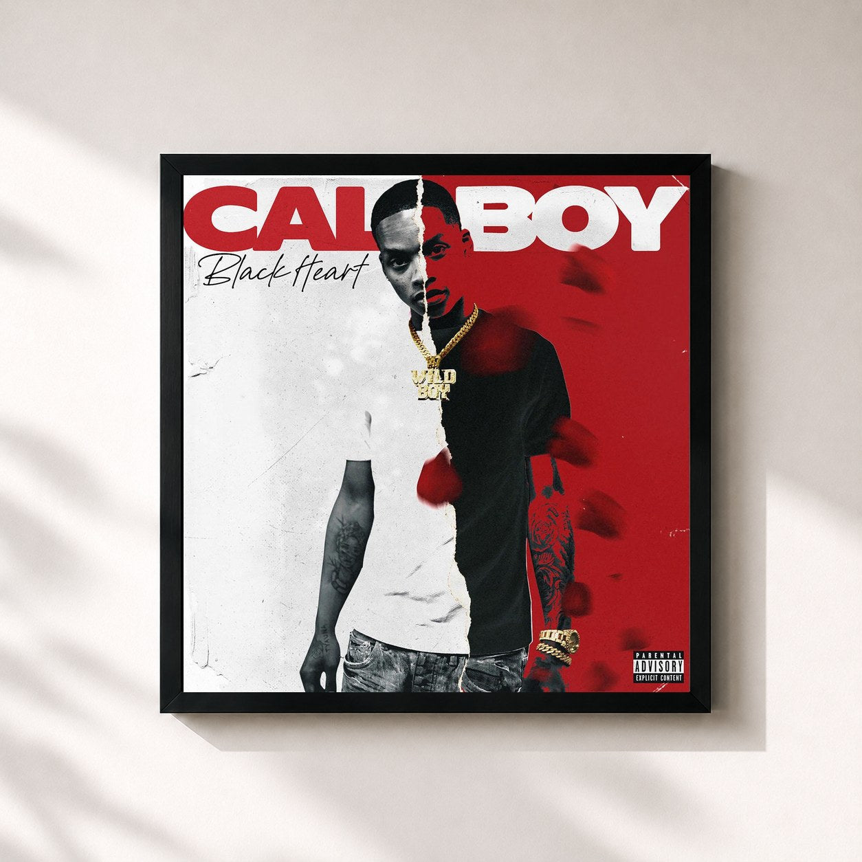 #noir Tableau carré de l'album Black Heart de Calboy, cadre noir 32x32 cm