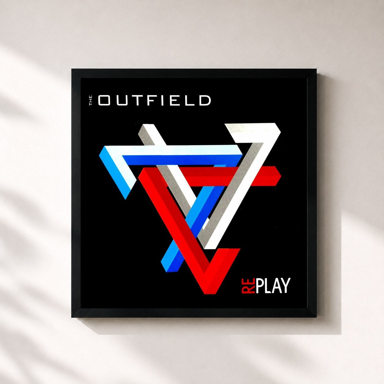 #noir Tableau carré de l'album Replay de The Outfield, cadre noir 32x32 cm