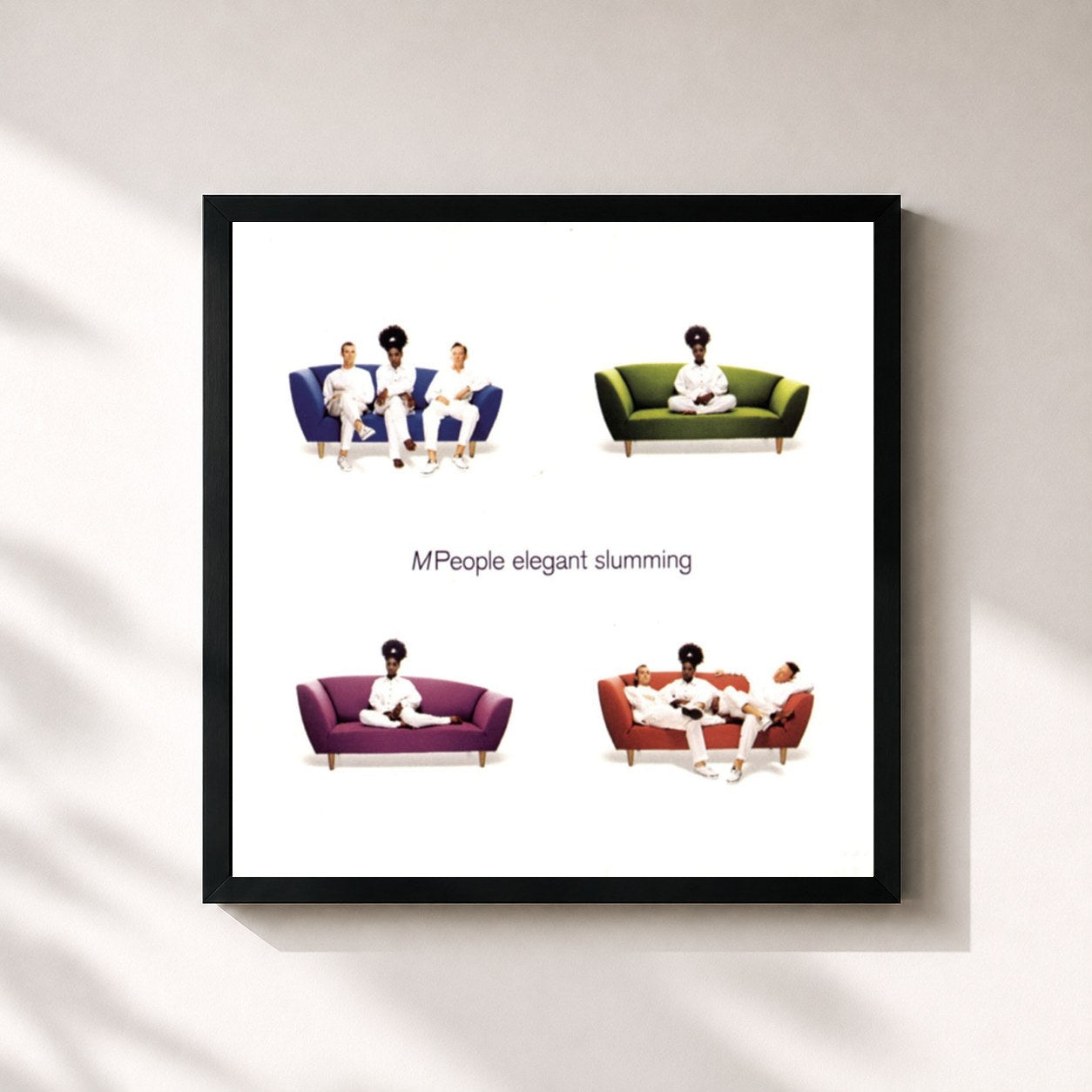 #noir Tableau carré de l'album Elegant Slumming de M People, cadre noir 32x32 cm