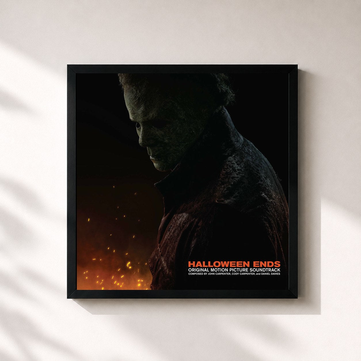 #noir Tableau carré de l'album Halloween Ends (Original Motion Picture Soundtrack) de John Carpenter, cadre noir 32x32 cm