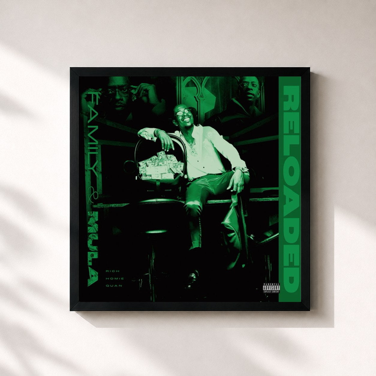 #noir Tableau carré de l'album Family & Mula - Reloaded de Rich Homie Quan, cadre noir 32x32 cm