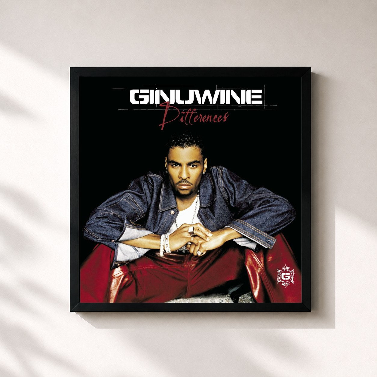 #noir Tableau carré de l'album Differences EP de Ginuwine, cadre noir 32x32 cm