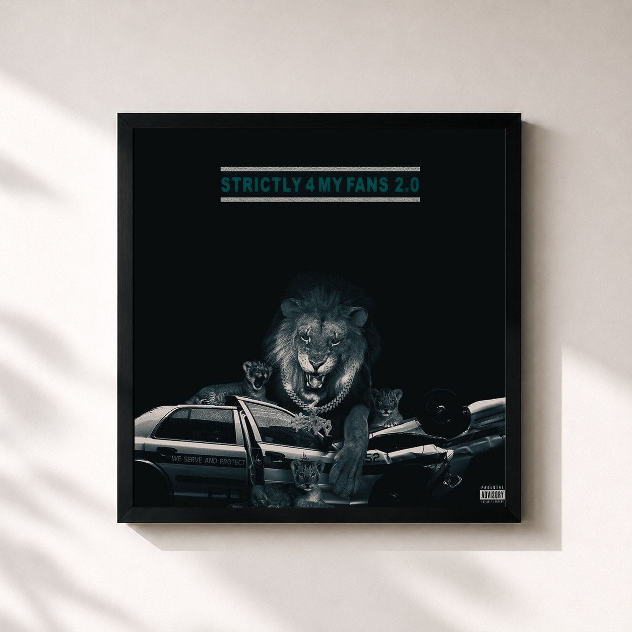 #noir Tableau carré de l'album Strictly For My Fans 2.0 de G Herbo, cadre noir 32x32 cm