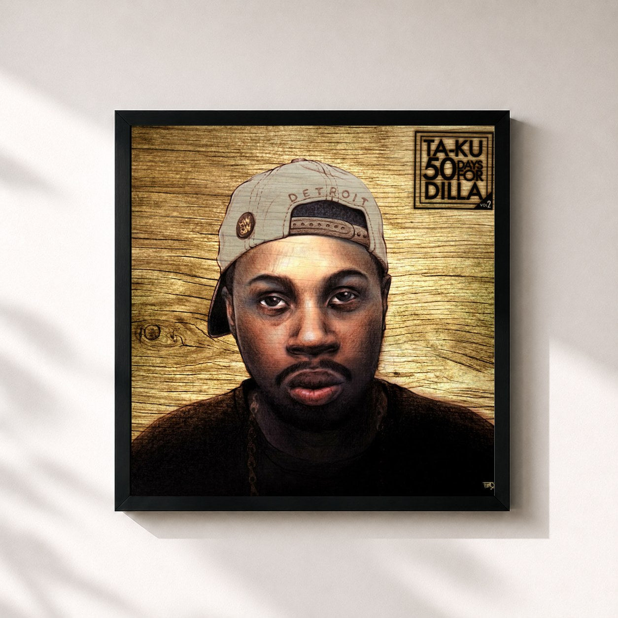 #noir Tableau carré de l'album 50 Days For Dilla Vol. 2 de Ta-Ku, cadre noir 32x32 cm