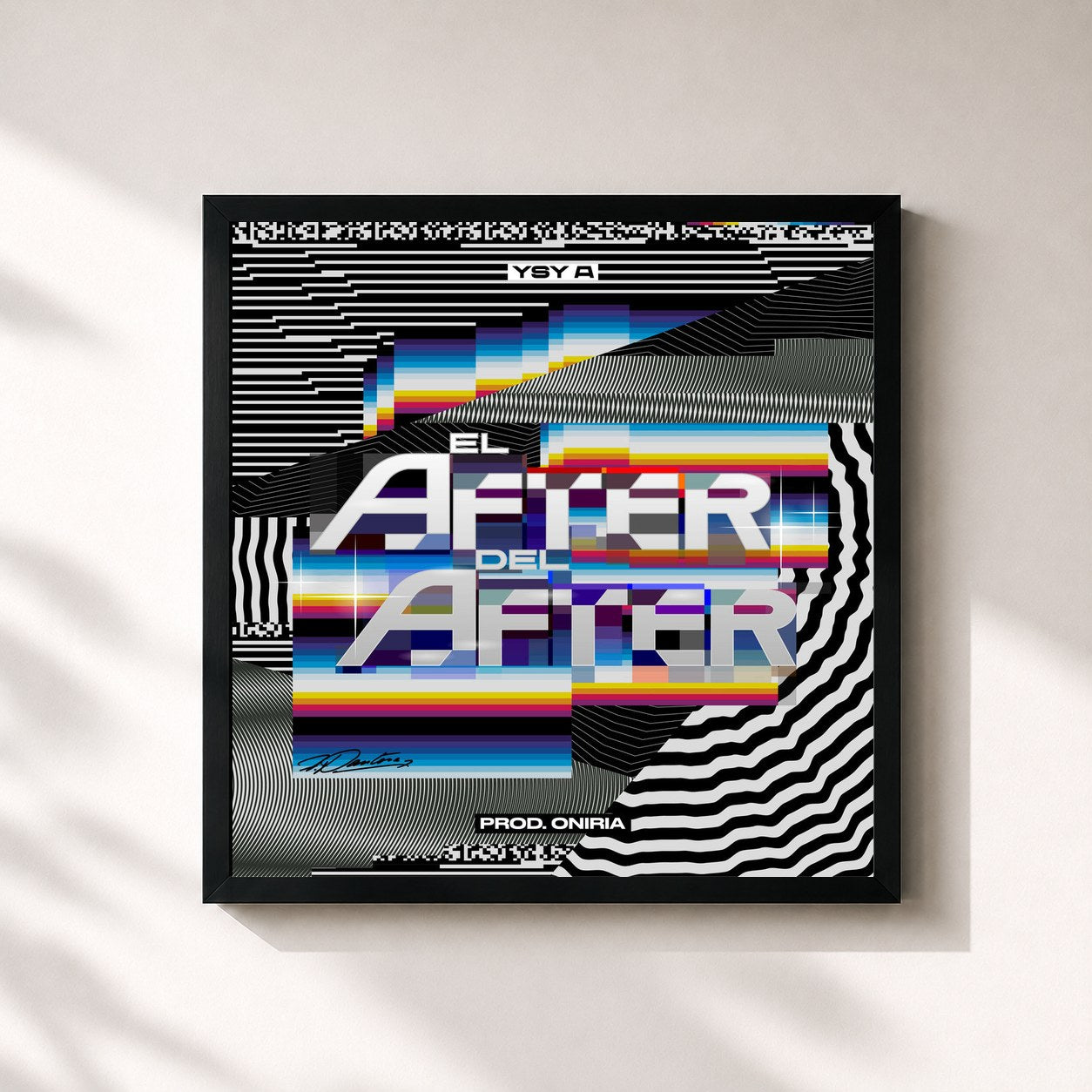 #noir Tableau carré de l'album EL AFTER DEL AFTER de YSY A, cadre noir 32x32 cm