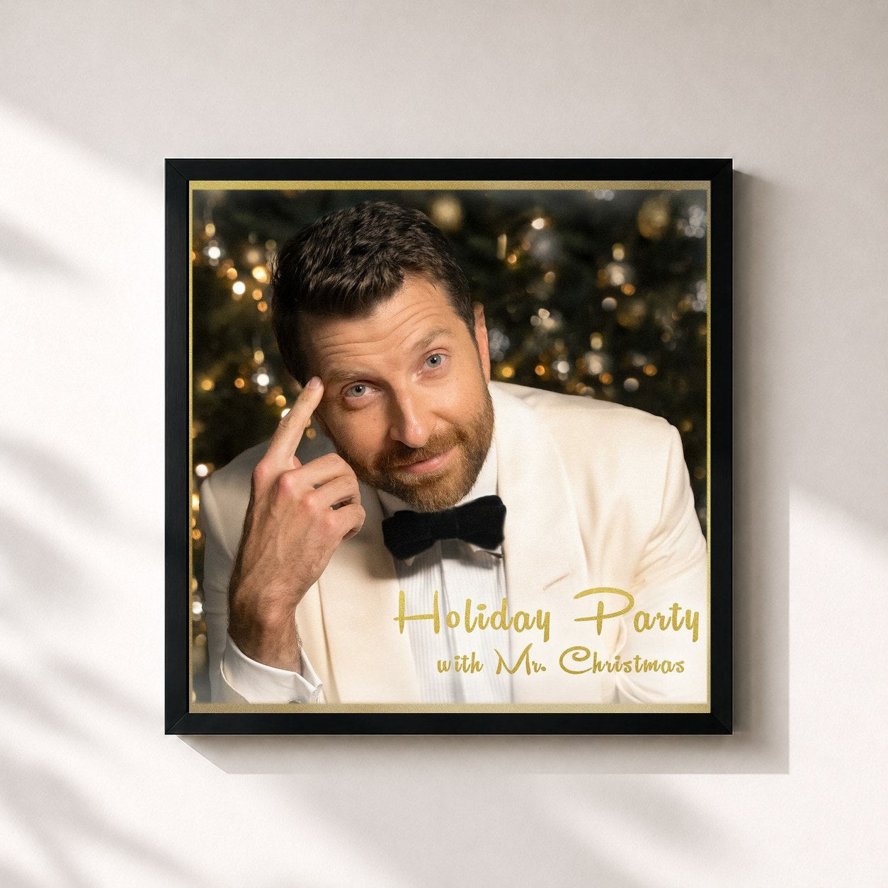 #noir Tableau carré de l'album Holiday Party with Mr. Christmas de Brett Eldredge, cadre noir 32x32 cm