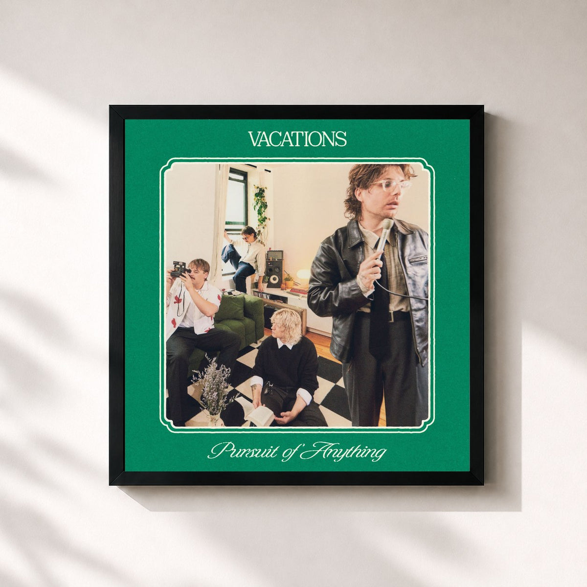 #noir Tableau carré de l'album Pursuit of Anything de Vacations, cadre noir 32x32 cm