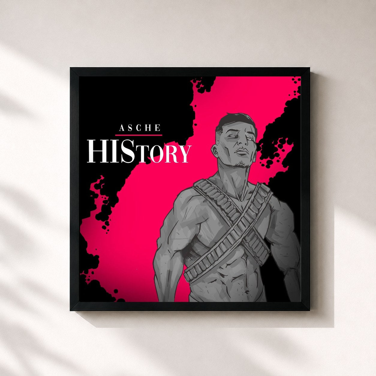 #noir Tableau carré de l'album HIStory de Asche, cadre noir 32x32 cm