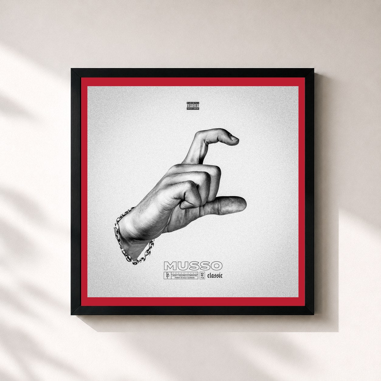 #noir Tableau carré de l'album Classic de Musso, cadre noir 32x32 cm
