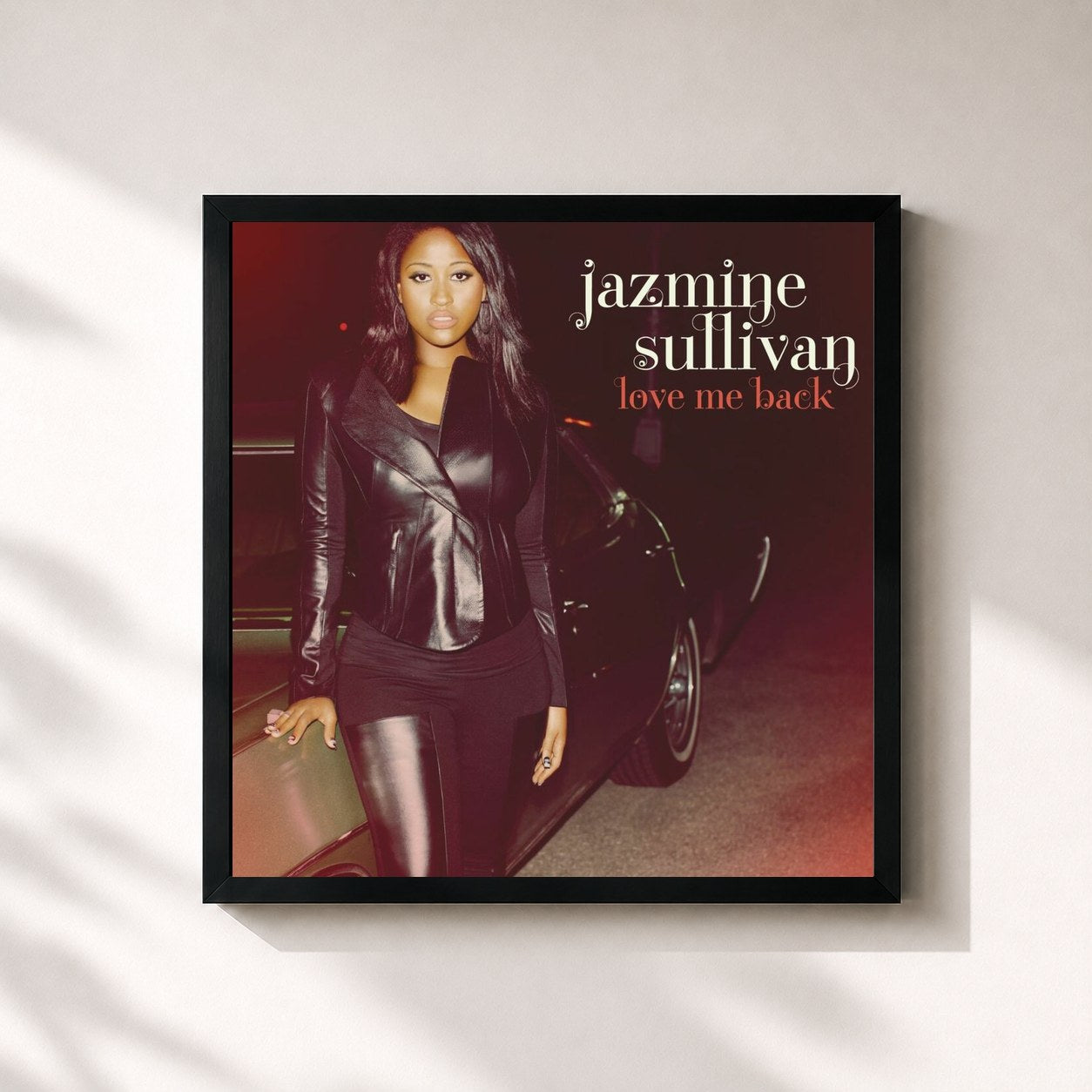 #noir Tableau carré de l'album Love Me Back de Jazmine Sullivan, cadre noir 32x32 cm