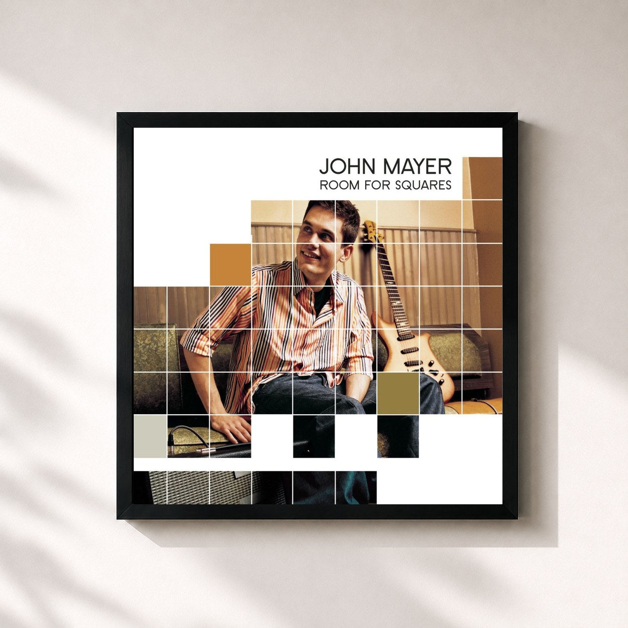 #noir Tableau carré de l'album Room For Squares de John Mayer, cadre noir 32x32 cm
