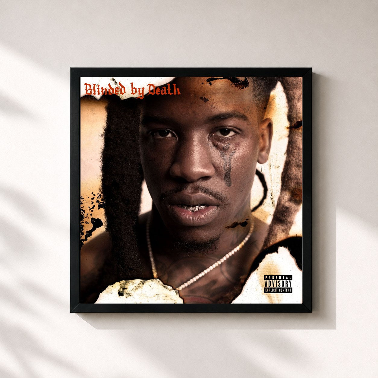 #noir Tableau carré de l'album Blinded By Death de Hotboii, cadre noir 32x32 cm