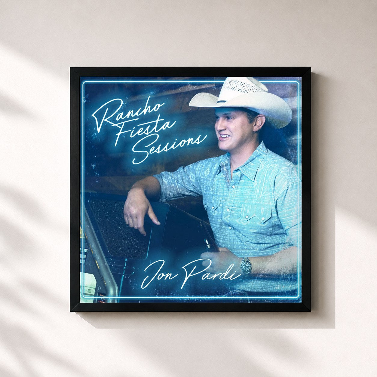 #noir Tableau carré de l'album Rancho Fiesta Sessions de Jon Pardi, cadre noir 32x32 cm