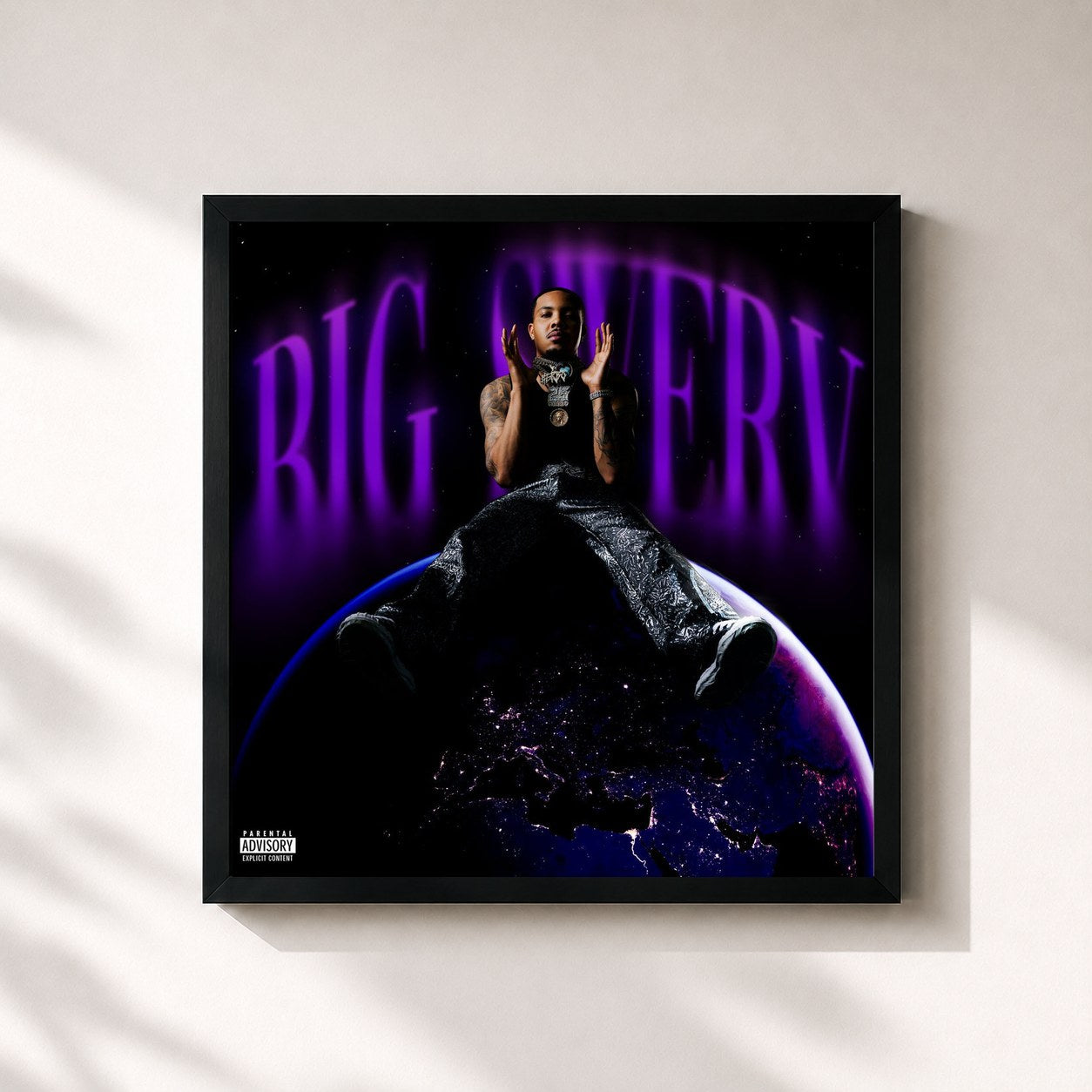#noir Tableau carré de l'album Big Swerv 2.0 de G Herbo, cadre noir 32x32 cm