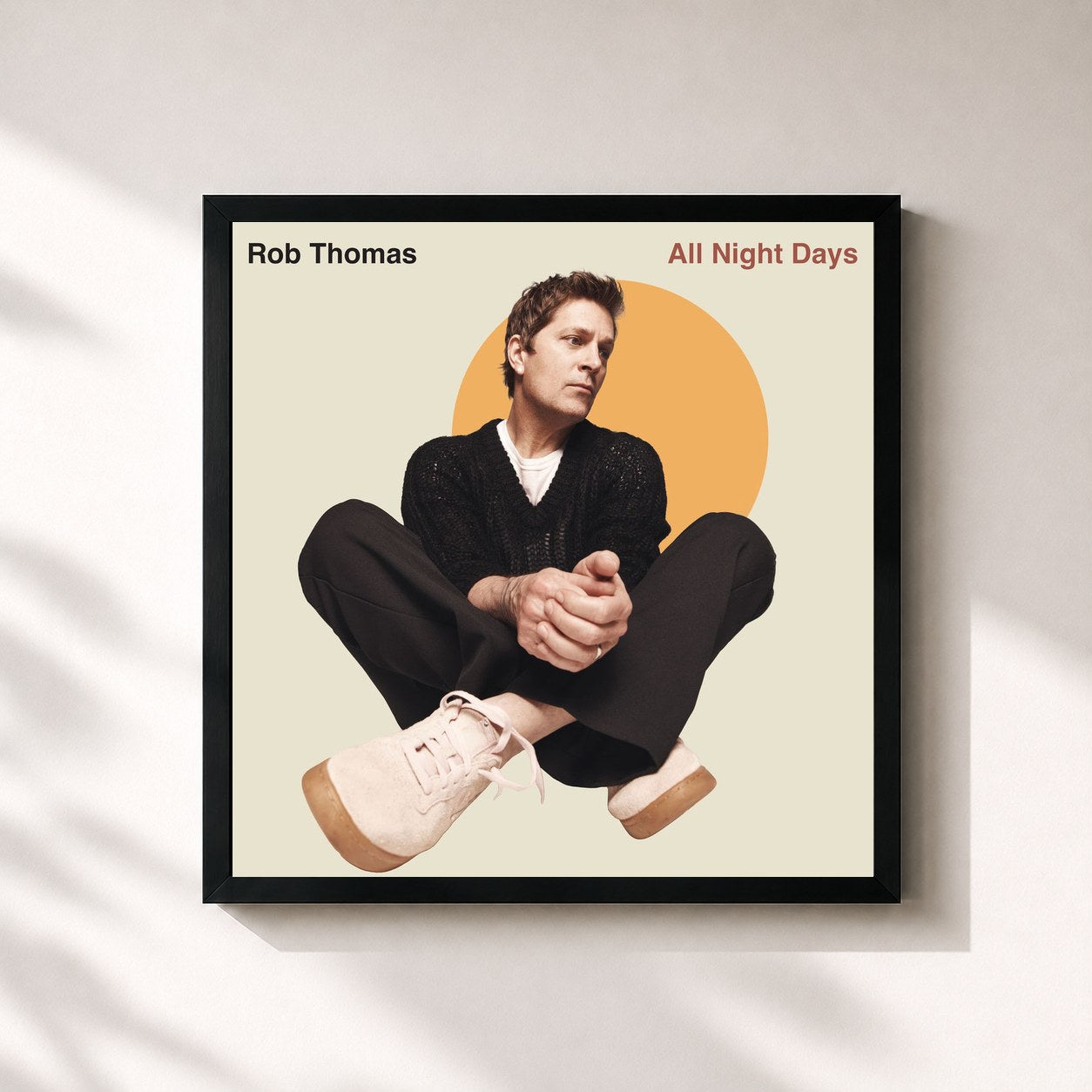 #noir Tableau carré de l'album All Night Days de Rob Thomas, cadre noir 32x32 cm