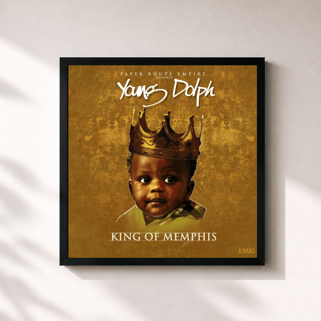 #noir Tableau carré de l'album King of Memphis de Young Dolph, cadre noir 32x32 cm