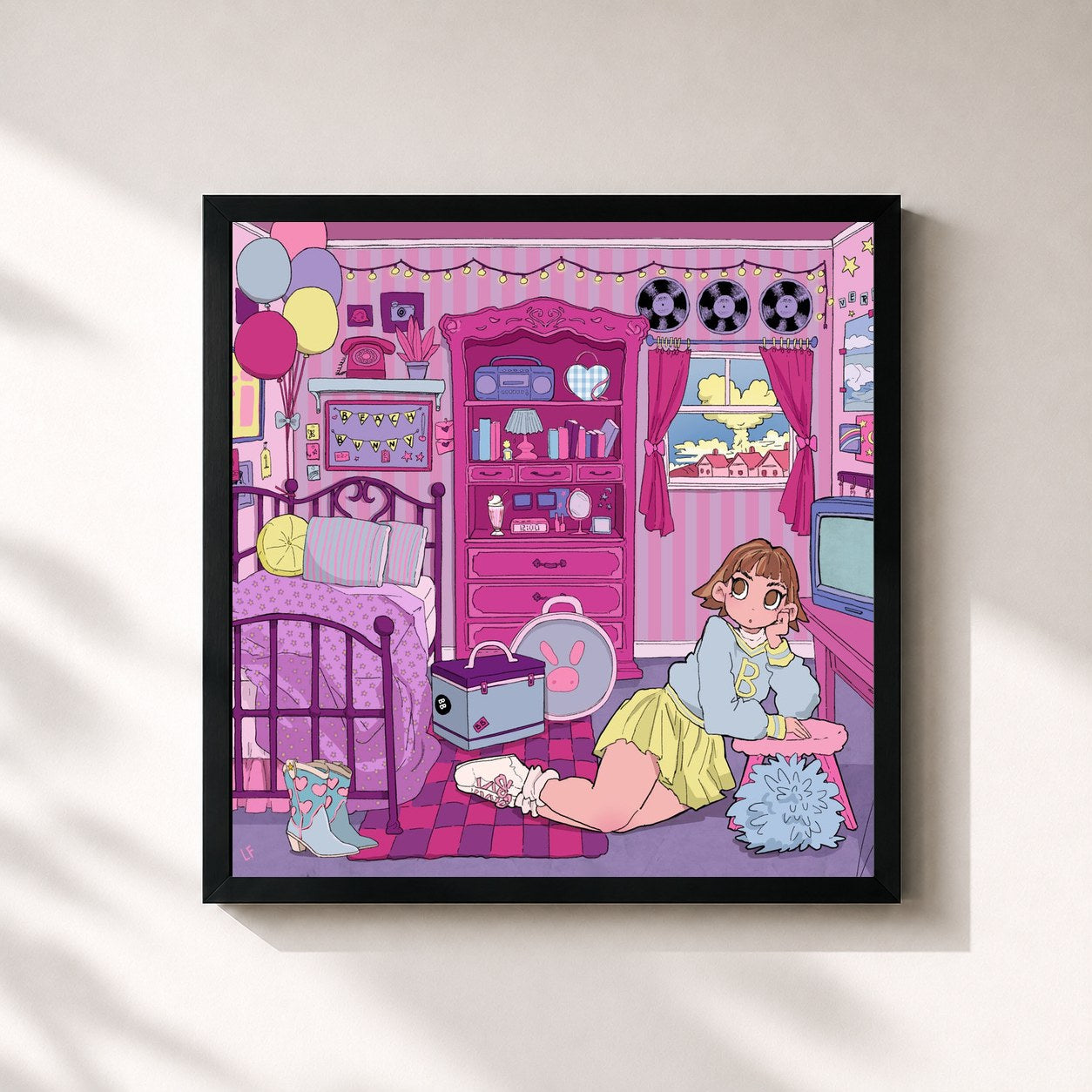 #noir Tableau carré de l'album Tunnel Vision de Beach Bunny, cadre noir 32x32 cm