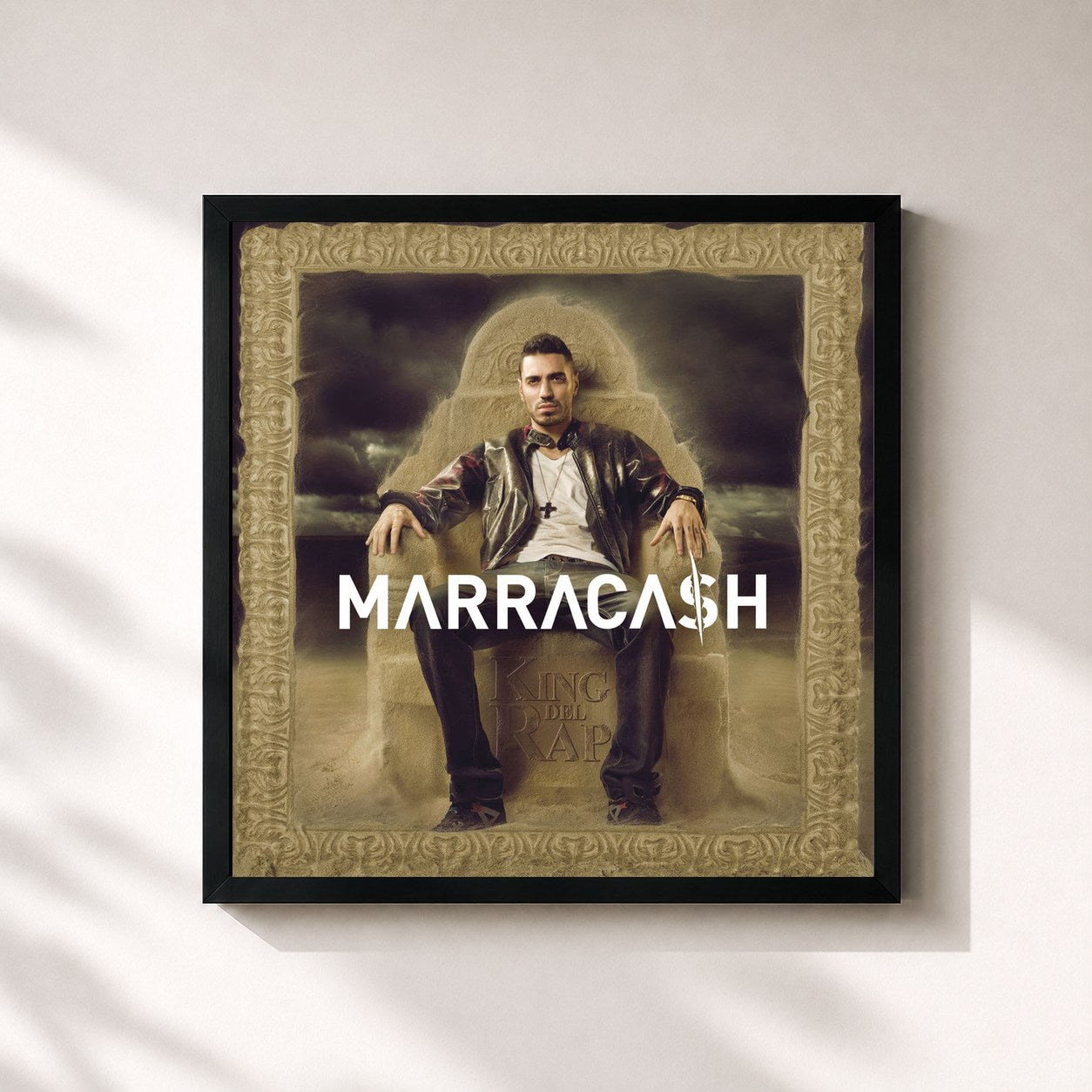 #noir Tableau carré de l'album King Del Rap de Marracash, cadre noir 32x32 cm