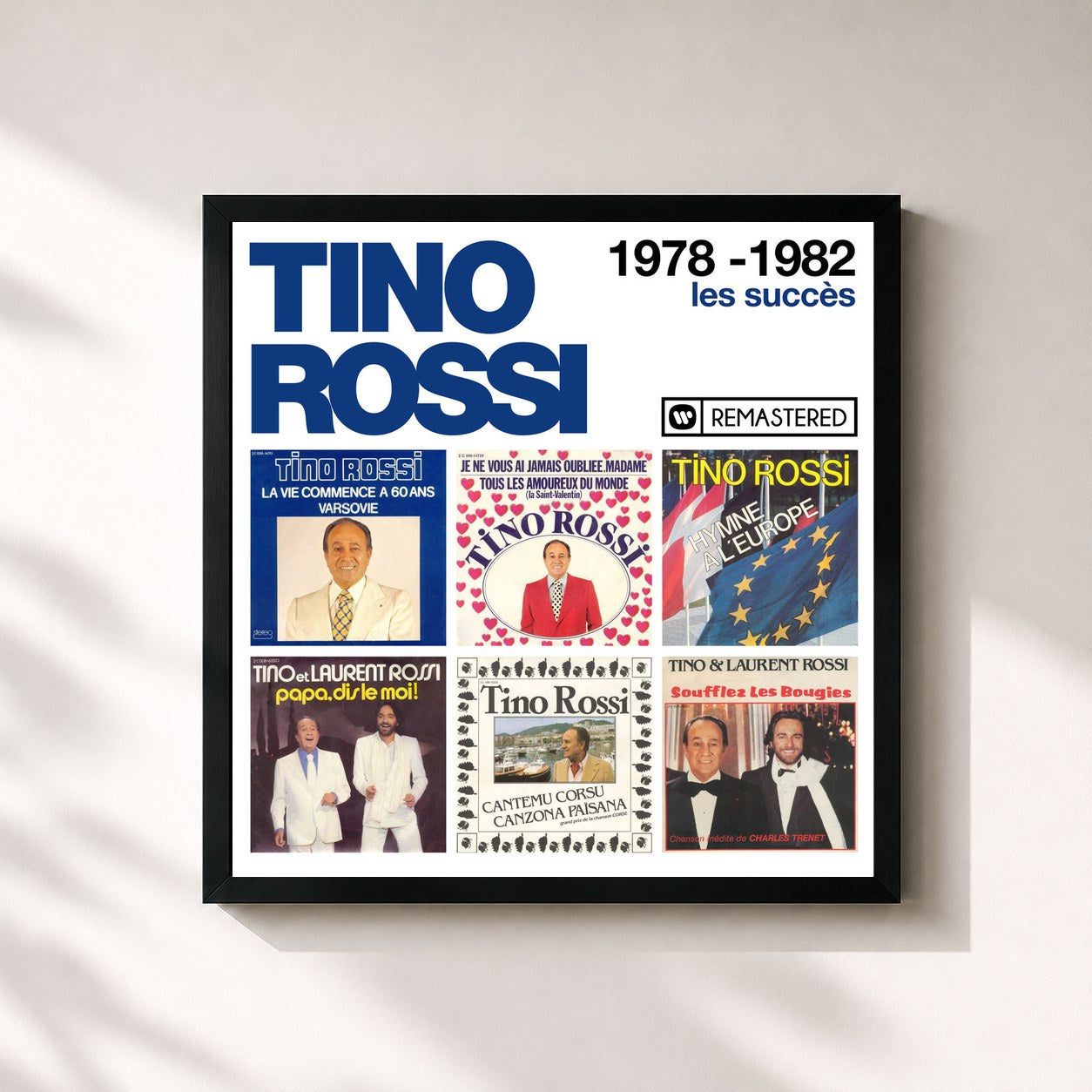 #noir Tableau carré de l'album 1978-1982 : Les succès (Remasterisé en 2018) de Tino Rossi, cadre noir 32x32 cm