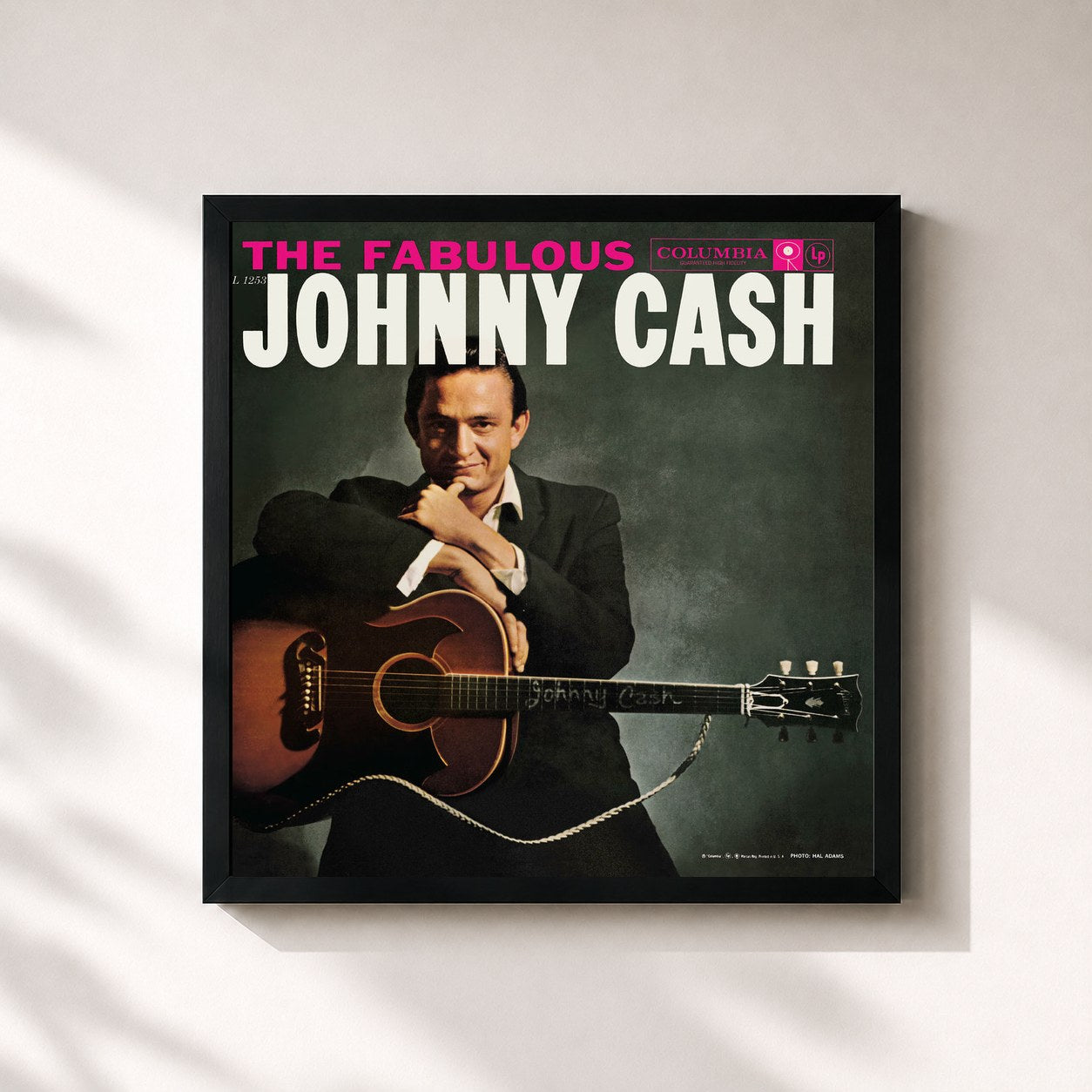 #noir Tableau carré de l'album The Fabulous Johnny Cash de Johnny Cash, cadre noir 32x32 cm