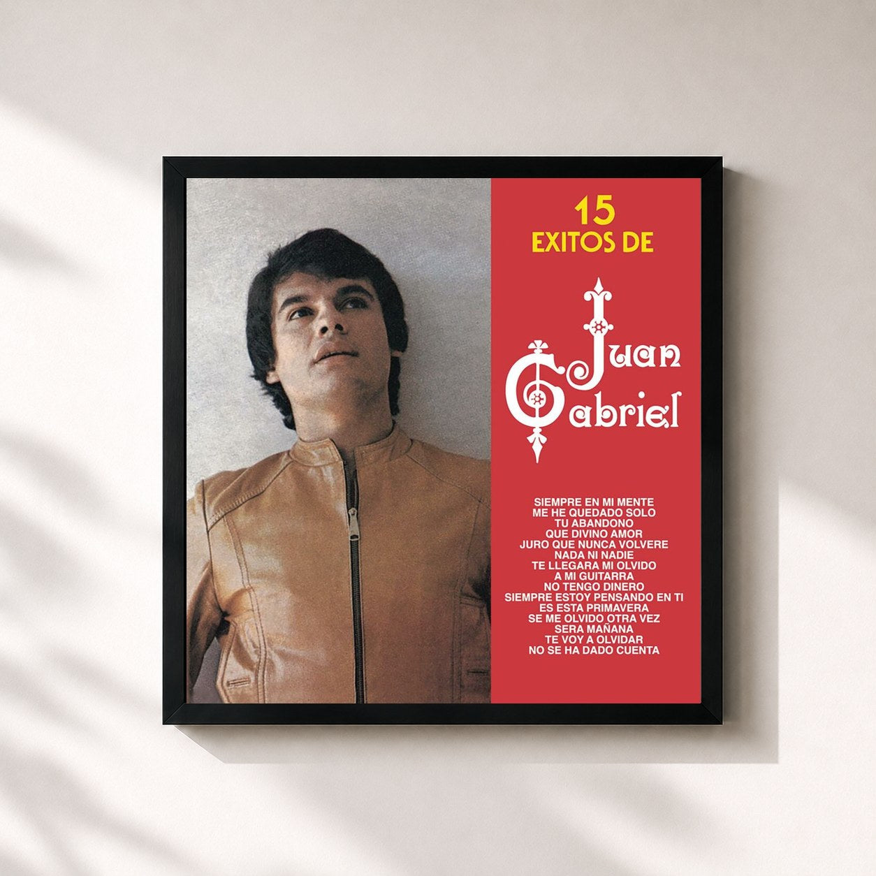 #noir Tableau carré de l'album 15 Exitos De Juan Gabriel de Juan Gabriel, cadre noir 32x32 cm