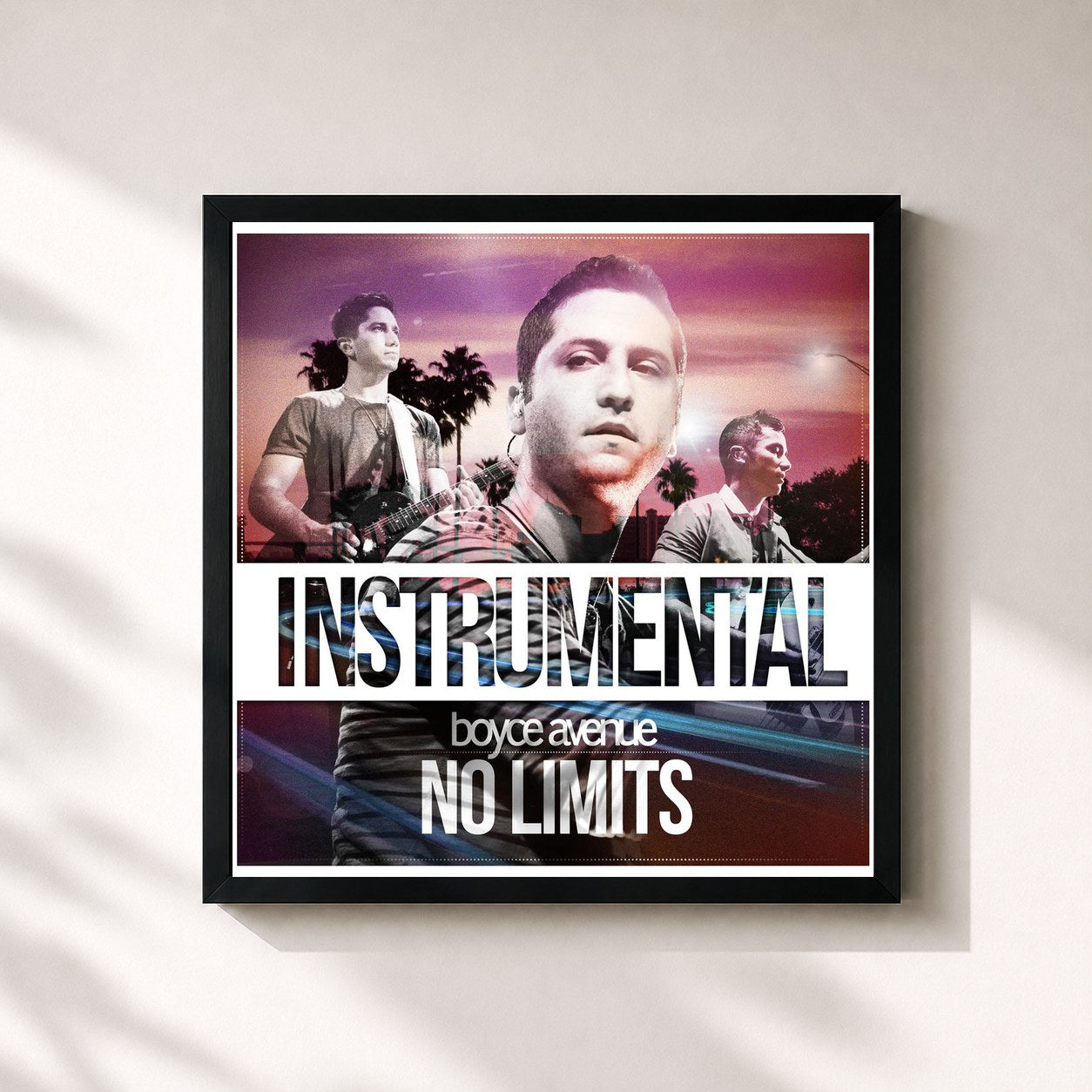 #noir Tableau carré de l'album No Limits (Instrumental) de Boyce Avenue, cadre noir 32x32 cm